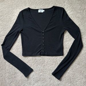 XLE by Lauren Elizabeth Black Button Up Cropped Cardigan